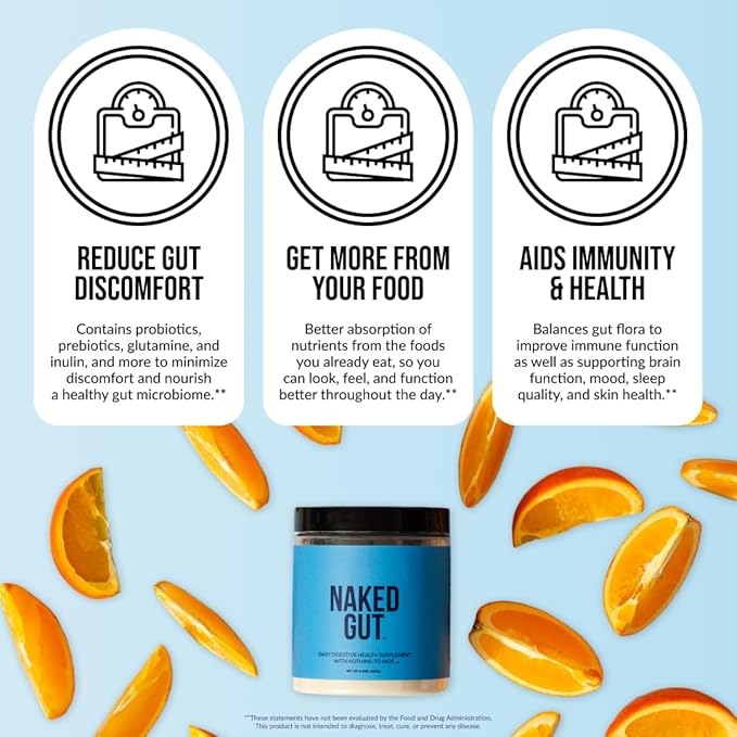 NAKED Gut - Daily Gut Health Supplement - Natural Gut Health Powder for Gut Cleanse Digestive Support GMO-Free Soy-Free Gluten-Free Vegan and Hypoallergenic 40 Servings