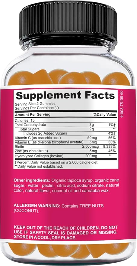 Hydrolyzed Collagen Gummies for Women &amp Men Hair Skin and Nails Support Biotin Collagen Gummies with Vitamins C E &amp Zinc Biotin 2500mcg Lime Flavor Gluten Free Non-GMO 60 Gummies