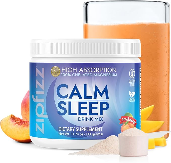 Zipfizz Nightly Calm &amp Sleep Supplement Powder Peach Mango 12.3 oz (30-60 Servings) | Natural Sleep Aid For Kids &amp Adults | Contains Magnesium Melatonin L-Theanine | Relaxation &amp Mood