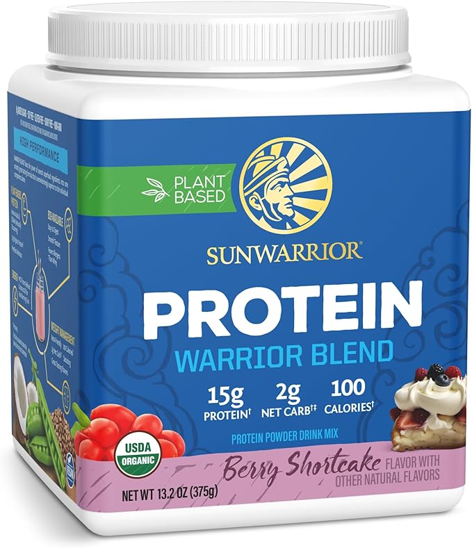 Sunwarrior - Warrior Blend Plant Based Raw Vegan Protein Powder with Peas &amp Hemp Berry 13.2 Ounce (Pack of 1)