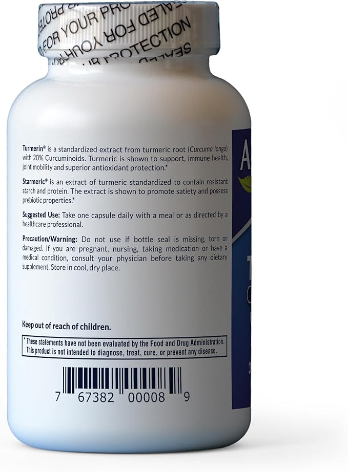 AFI Turmeric Curcuminoid &amp Starmeric Turmeric Supplement 250 mg Each Joint &amp Antioxidant Support
