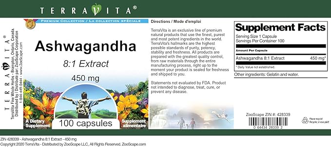 Ashwagandha 8:1 Extract - 450 mg (100 Capsules ZIN: 428339) - 2 Pack