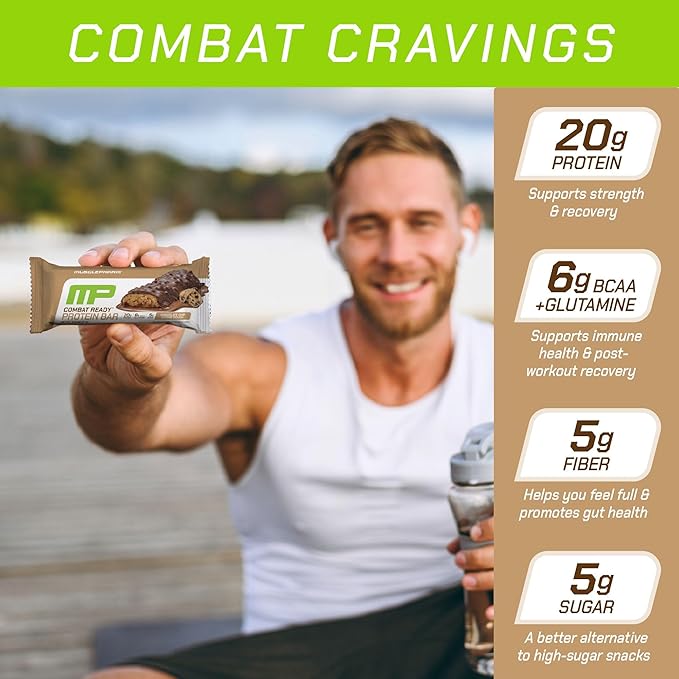 MusclePharm Combat Sport Bar Chocolate Chip Cookie Dough High Protein Bars Combat Cravings Fuel Performance &amp Meet Energy Demands 20g Protein from Whey Protein 5g Fiber Gluten Free 12 Bars