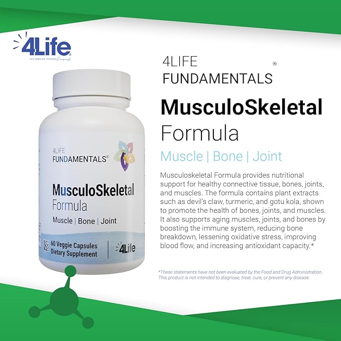 4Life Musculoskeletal Formula - Devil’s Claw Turmeric Gotu Kola and Alfalfa for Bone Joint Muscle and Tissue Health - 60 Veggie Capsules