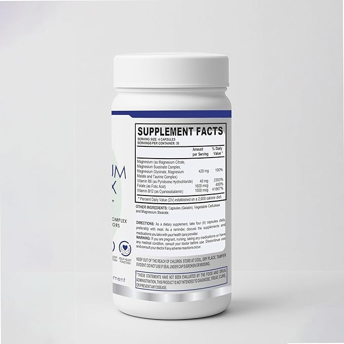 M+S Magnesium Complex – 420 mg of Magnesium Glycinate Magnesium Citrate Magnesium Malate Promotes Healthy Bones Supports Nerve and Muscle Functions – Fast Absorption Non-GMO Vegan