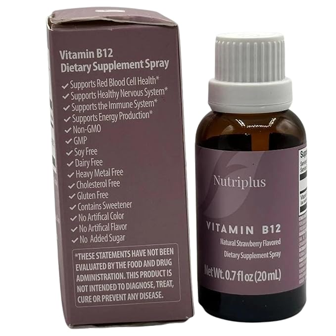 FARMASi Nutriplus Vitamin B12 Spray 1000 mcg – Quick-Absorbing Vegan &amp Strawberry-Flavored 20 ml / 0.67 fl oz