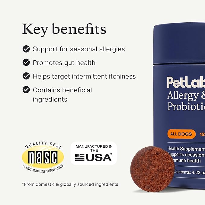 PetLab Co. Allergy &amp Immune Probiotics for Dogs Support Seasonal Allergies Gut &amp Digestive Health - Pork Flavor - 30 Soft Chews - Pack of 3