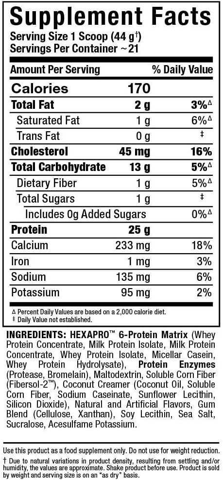 ALLMAX HEXAPRO French Vanilla - 2 lb - 25 Grams of Protein Per Serving - 8-Hour Sustained Release - Zero Sugar - 21 Servings