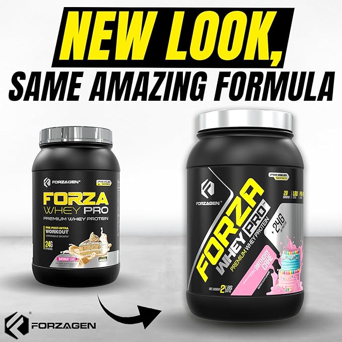 Forzagen Whey PRO Low Carb Protein Powder | 24g of Protein per Serving No Added Sugar Gluten Free Premium Whey for Shakes &amp Mixes for Men &amp Women BCAA | Birthday Cake 2 lbs. (28 Servings)