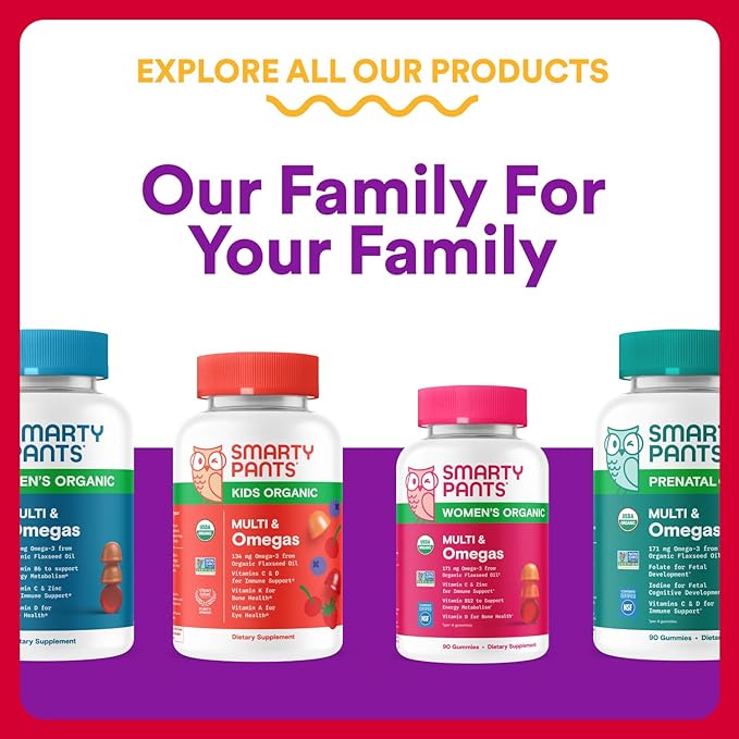 SmartyPants Organic Toddler Multivitamin Gummies: Probiotics Omega 3 (ALA) Vitamin D3 C Vitamin B12 B6 A K &amp Zinc Beta Carotene Gluten Free Three Fruit Flavors 60 Count (30 Day Supply)