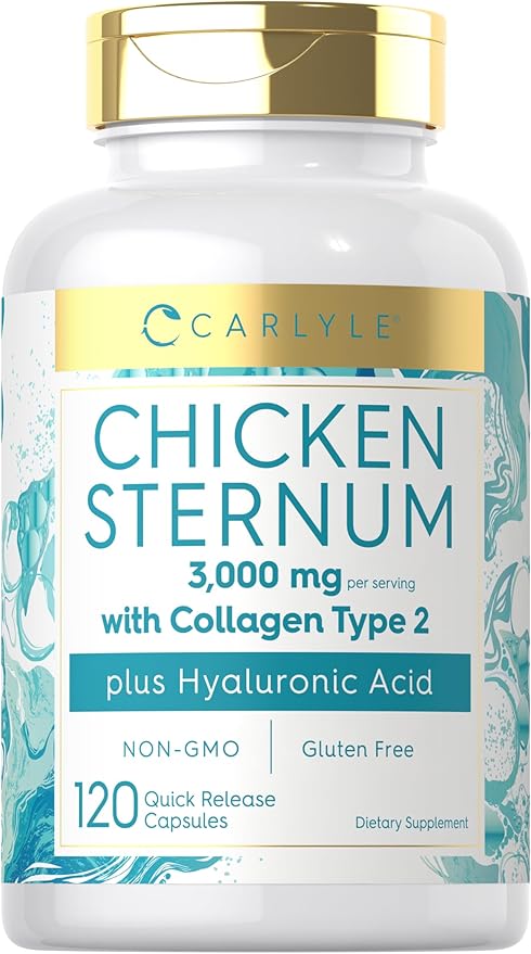 Carlyle Chicken Sternum Cartilage Collagen Capsules | Type II 3000mg | 120 Pills | Plus Hyaluronic Acid | Non-GMO Gluten Free