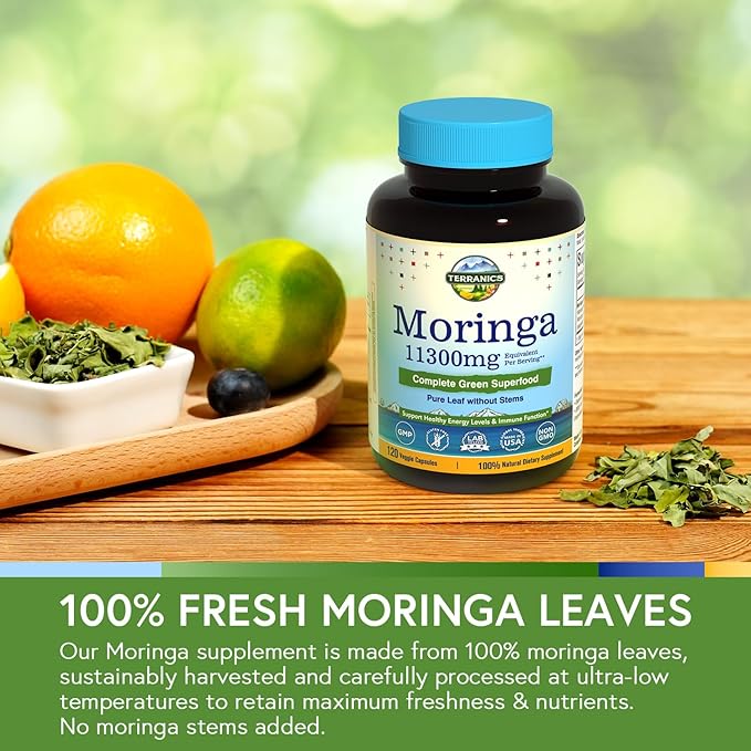 Terranics Magnesium Complex &amp Moringa Capsules Bundle - 500mg 5 Forms Magnesium Glycinate Citrate Malate Aspartate Gluconate + 11300mg Pure Moringa Leaf Powder 240 Caps + 120 Caps