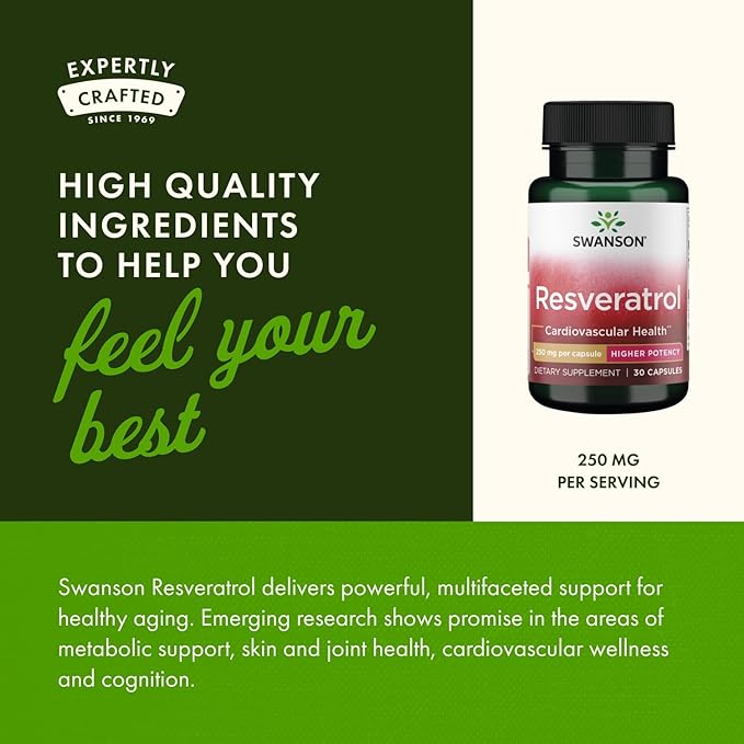 Swanson Resveratrol - Higher Potency 250 mg 30 Caps (3 Pack)