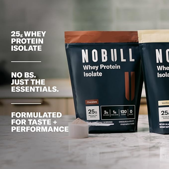 NOBULL Grass-Fed Whey Protein Isolate | Clean Whey Protein Powder for Muscle Growth Recovery &amp Performance Nutrition Chocolate 30 Servings