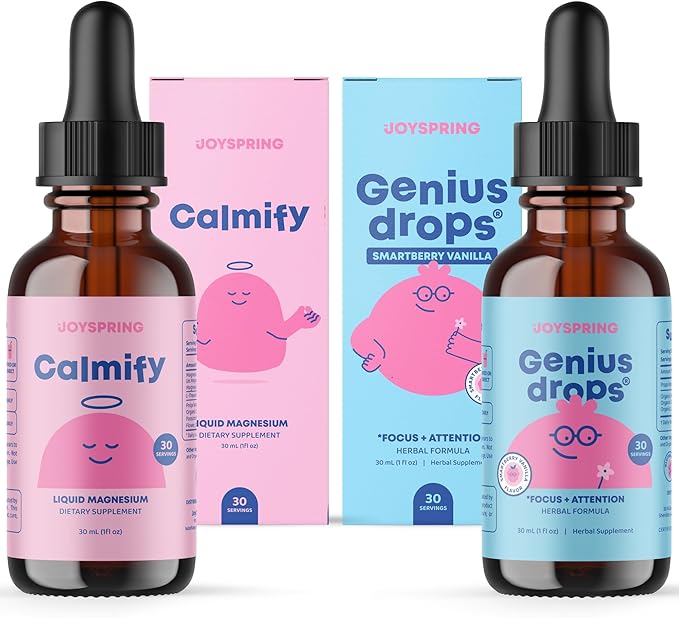 JoySpring Magnesium Citrate Liquid &amp Magnesium Glycinate and Genius Drops Smartberry Vanilla for Kids