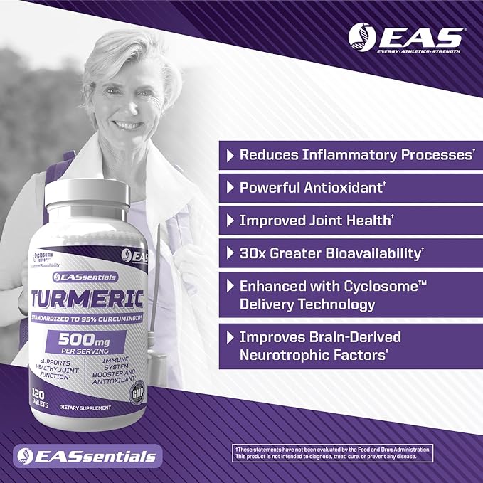 EAS Turmeric 500mg | 95% Standardized Curcuminoids | Boost Antioxidants Immunity &amp Joint Function | Better Absorption with Cyclosome Delivery | 120 Tablets