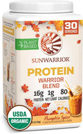 Sunwarrior Vegan Protein Powder Plant-Based USDA Organic Protein BCAA Amino Acids Hemp Seed Keto Friendly Soy Dairy Gluten &amp Synthetic Free Non-GMO Pumpkin Spice Flavored 30 Servings