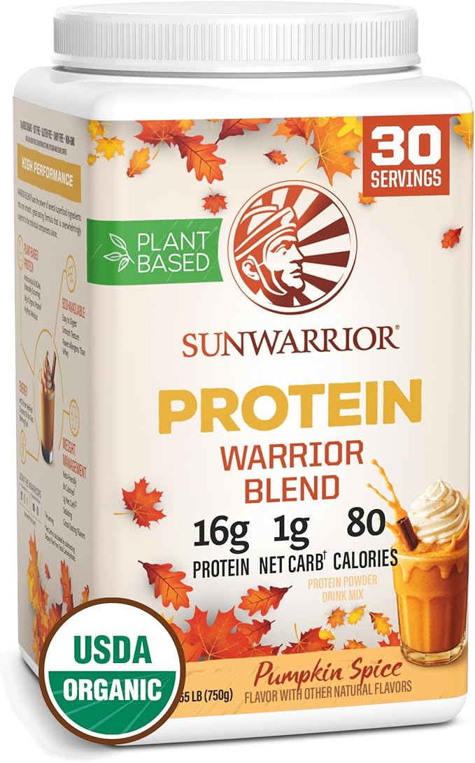 Sunwarrior Vegan Protein Powder Plant-Based USDA Organic Protein BCAA Amino Acids Hemp Seed Keto Friendly Soy Dairy Gluten &amp Synthetic Free Non-GMO Pumpkin Spice Flavored 30 Servings