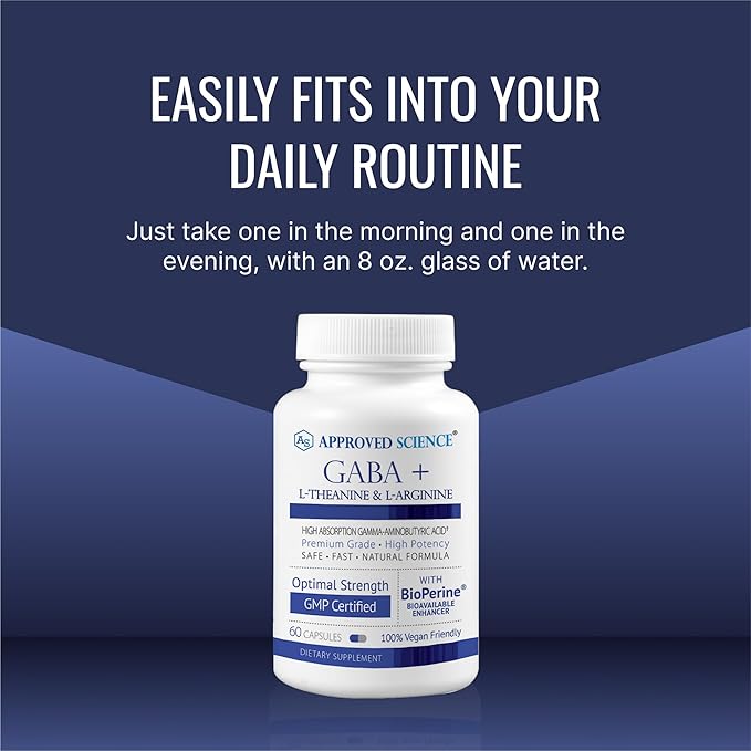 Approved Science GABA+ - Promote Calm Improve Sleep Boost Mood - GABA L-Theanine L-Arginine Vitamin B6 BioPerine - High Absorption - 180 Capsules - Vegan