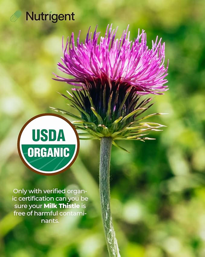 USDA Organic Milk Thistle Supplement Silymarin Supplement 280 mg Liquid Organic Capsules Liver Health &amp Detox Support Non-GMO 60 Count