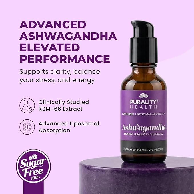 PURALITY HEALTH Ashwagandha Liposomal Liquid Formula for Enhanced Memory and Brain Performance KSM-66 Ashwagandha Extract 2 fl oz Chai Flavor