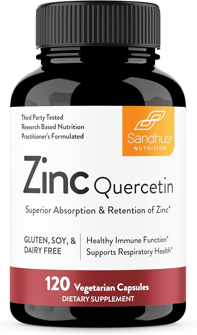 Sandhu's Zinc Quercetin &amp Vitamin D3 K2 Capsules (120 Count Each) | Supports Immune Energy Skin &amp Muscle Health