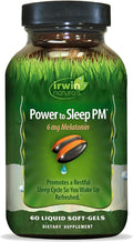 Irwin Naturals Power to Sleep PM - 6mg Melatonin GABA Ashwagandha Valerian Root &amp L-Theanine Supplements for Men and Women - Supports Restful Sleep Cycle &amp Relaxation - 60 Liquid Soft-Gels