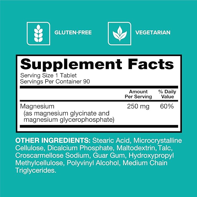 Qunol Magnesium Glycinate Complex Gentle on Stomach 250mg One Pill Dose Superior-Absorption Magnesium Nerve Bone and Muscle Health Supplement 90 Count (Pack of 1)