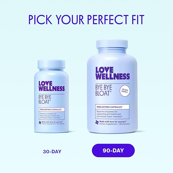 Love Wellness Bye Bye Bloat | Digestive Enzymes for Fast Acting Bloating Relief for Women | Helps Reduce Water Retention &amp Gas Relief | Supports Digestive Health with Fenugreek &amp Dandelion | 6