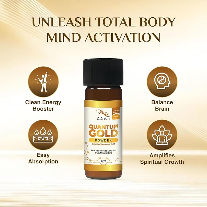 Quantum Gold 24K Ormus Gold Concentrate | Pure Ormus Colloidal Monoatomic Gold Powder Supplement | Decalcify Pineal Gland | Enhance Brain Wave Activity &amp Higher Energy Alignment 1g.
