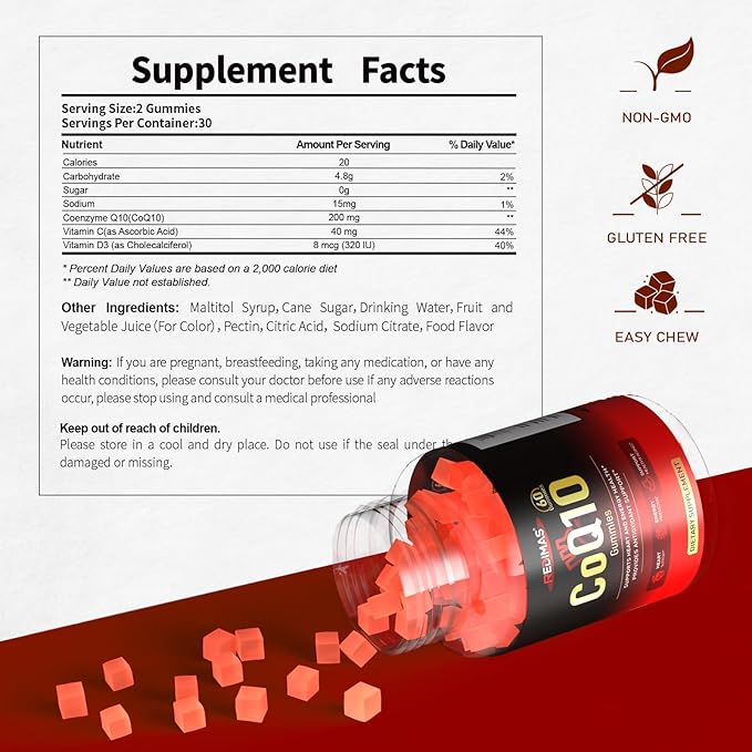 CoQ10 Gummies for Adults Fruit Flavored Chewable with Coenzyme Q10 Soft Gummy Format for Easy Daily Use 60 Count Bottle
