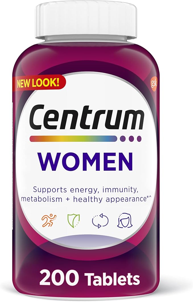 Centrum Multivitamin Tablet for Women Multivitamin/Multimineral Supplement with Iron Vitamin D3 B Vitamins and Antioxidant Vitamins C and E Gluten Free Non-GMO Ingredients - 200 Count