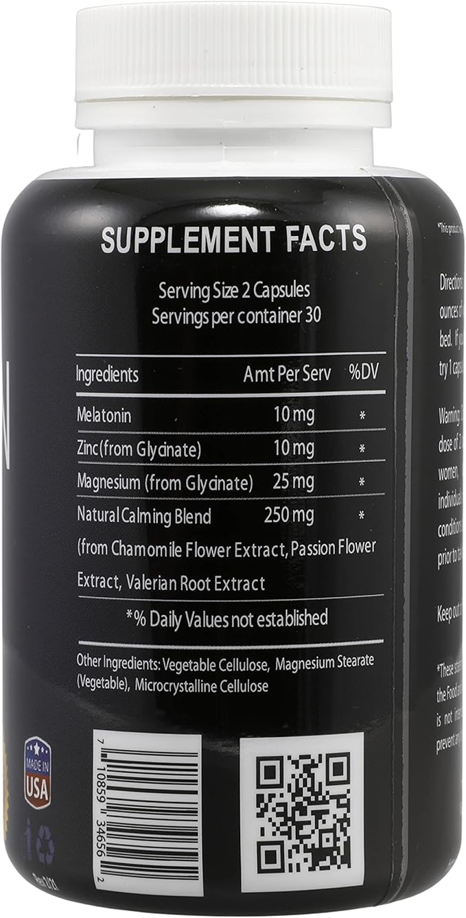 Sleepiden Sleep Aid Capsules By Herbal Extreme 10 mg Melatonin Zinc Magnesium Chamomile Flower Extract Passion Flower Extract And Valerian Root Extract (60 capsules)