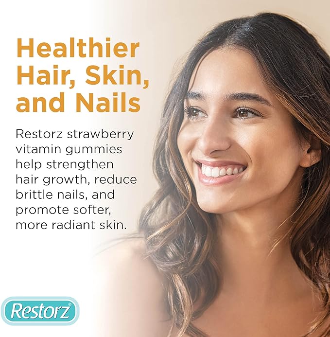 Restorz Hair Skin and Nails Biotin Gummy Vitamins Strawberry Flavor (12-Pack)