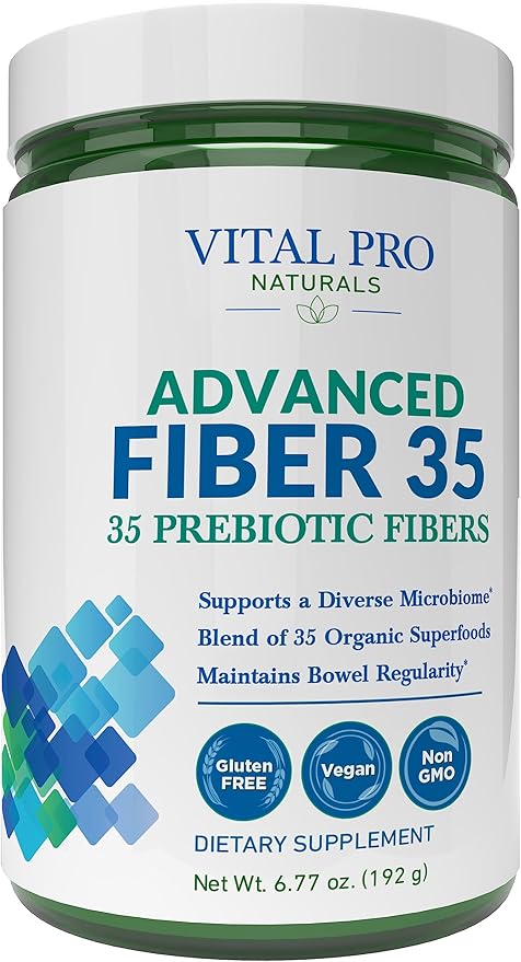 Vital Pro Naturals - Advanced Fiber 35 Powder Supplement for Dietary Support and Occasional Constipation with 35 Prebiotic Fibers and 35 Organic Superfoods for Bowel Regularity 6.77 oz