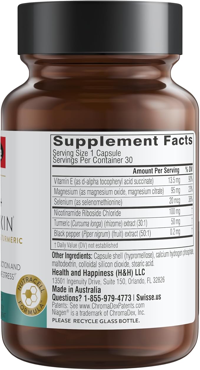 Swisse Plus NAD+ Calm Skin | Clinically Tested NAD+ Supplement | Supports Balanced Healthy Skin | Anti-Aging Supplement for Women &amp Men | 30 Capsules
