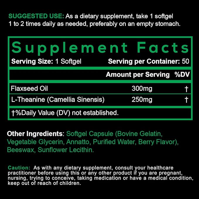 (3 Pack) Smarter L-Theanine 250mg Supplement in Non-GMO Flaxseed Oil 150 Liquid Softgels