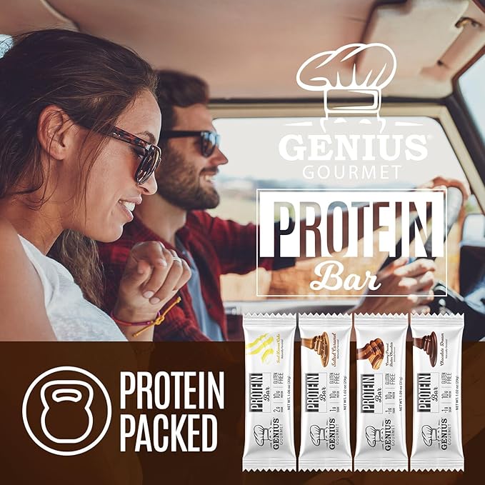 Genius Gourmet Protein Bar Chocolate Peanut Butter Keto Snack Low Carb Low Sugar &amp Gluten Free Protein Snacks for Adults 10G of Whey Protein per Protein Bar 5 Net Carbs 10 Count