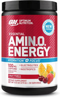 Optimum Nutrition Amino Energy Powder Plus Focus with BCAA Electrolytes and Caffeine Fruit Punch 30 Servings (Packaging May Vary)