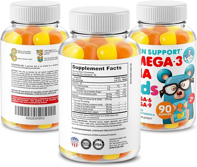 DR. MORITZ Calm Magnesium Gummies for Kids (60 Count 2 Pack) and Kids Omega 3 Gummies (90 Count) Bundle - Low Sugar Vegetarian No Fish Oil