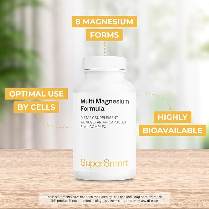 SuperSmart Multi Magnesium Formula (Previously Optimag) - Full Spectrum 8 Active Forms - Fight Magnesium Deficiency | Non-GMO &amp Gluten Free - 120 Vegetarian Capsules