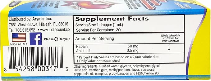 Arymar Elixir Paregorico Antiespasmodico - Digestive Comfort with Papain &amp Anise Oil 1 Fl Oz (Pack of 2)