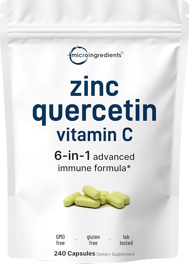 Micro Ingredients Quercetin with Vitamin C and Zinc 240 Capsules | Quercetin 500mg Vitamin C 500mg Zinc 50mg (Picolinate Citrate Glycinate Gluconate) | Complete Immune Support Supplements