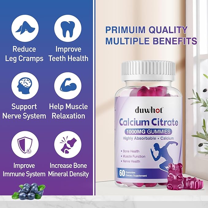 Calcium Citrate Gummies Chewable Calcium Citrate 1000mg for Bone Muscle &amp Immune Support Ultimate Absorption Calcium Supplements for Women &amp Men Blueberry 120 Chews