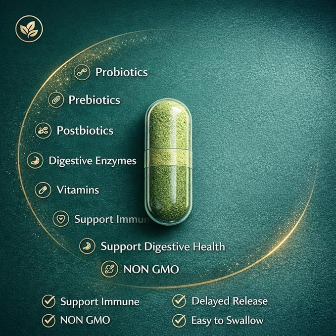 NATURAL NEED™ Gut Health – 5-in-1 Formula with Probiotics Prebiotics Postbiotics Enzymes &amp Vitamins (CD3B12Zinc) – Delayed Release Capsule – Supports Overall Digestion Immunity &amp Gut –