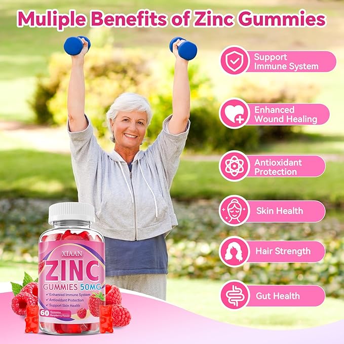 Zinc Gummies for Kids &amp Adults Chewable Zinc Supplements for Women &amp Men Supports Immune System &amp Cellular Health &amp Antioxidant Protection Vegan/Sugar-Free Raspberry Flavor 120 Coun