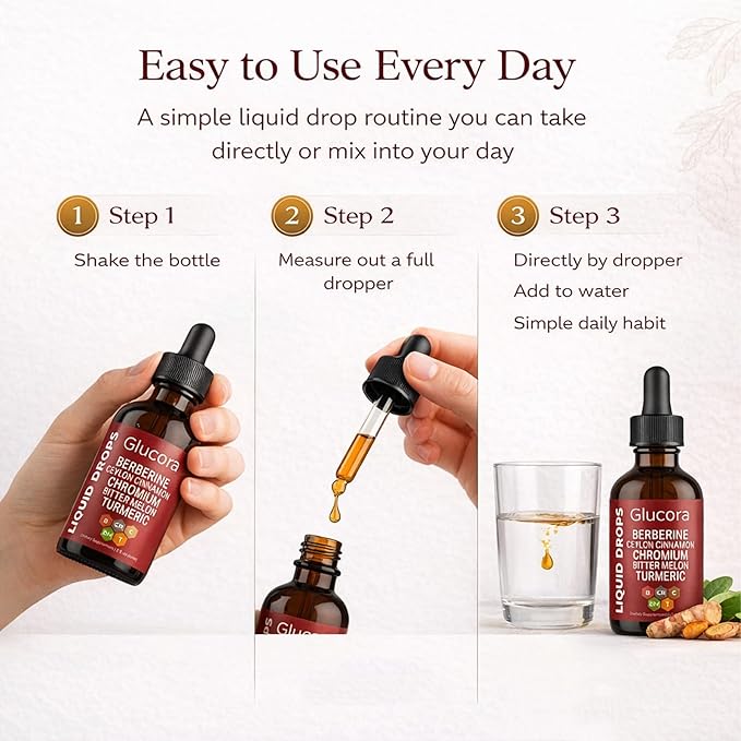 Glucora gotasGlucora Ceylon Cinnamon Berberine Liquid Drops| 10-in-1 Herbal Formula | Sugar-Free Vegan Liquid Supplement | 2 fl oz