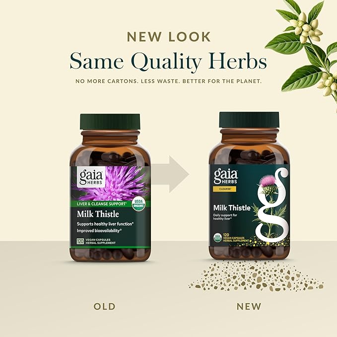 Gaia Herbs Milk Thistle - Liver Supplement &amp Cleanse Support for Helping to Maintain Healthy Liver Function* - 120 Vegan Capsules (40 Servings)