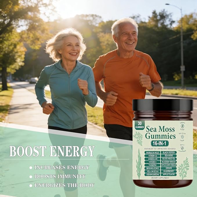 Sea Moss Gummies 16-in-1 Organic Irish Sea Moss Supplement for Immune Support Digestion Energy - Vegan Non-GMO