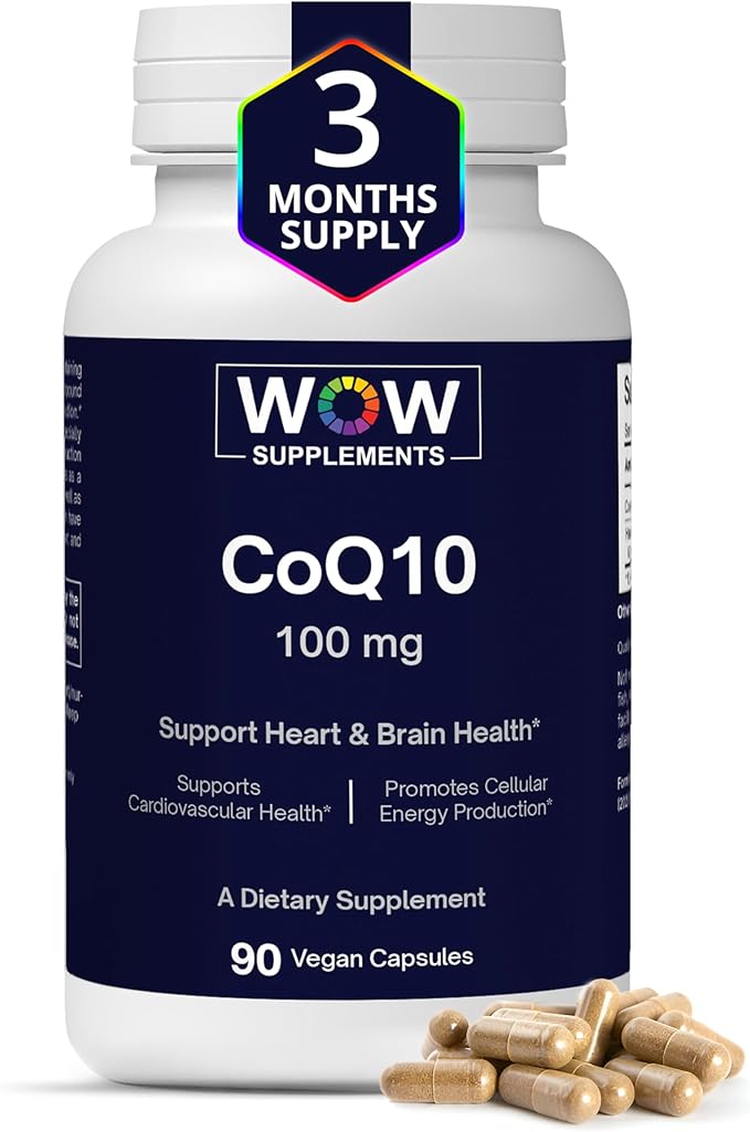 WOW Supplements CoQ10 100 mg with Hawthorn Berry - High Absorption CoQ10 100mg for Energy Production Heart and Cellular Health - Non-GMO Gluten-Free Coenzyme Q10 100mg Supplement - 90 Capsules